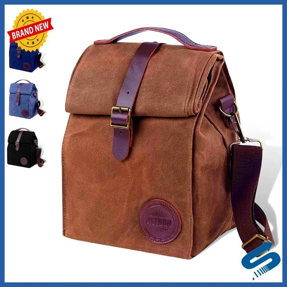 Insulated Lunch Tote Leakproof Waxed Canvas Cooler Bag with Shoulder Strap